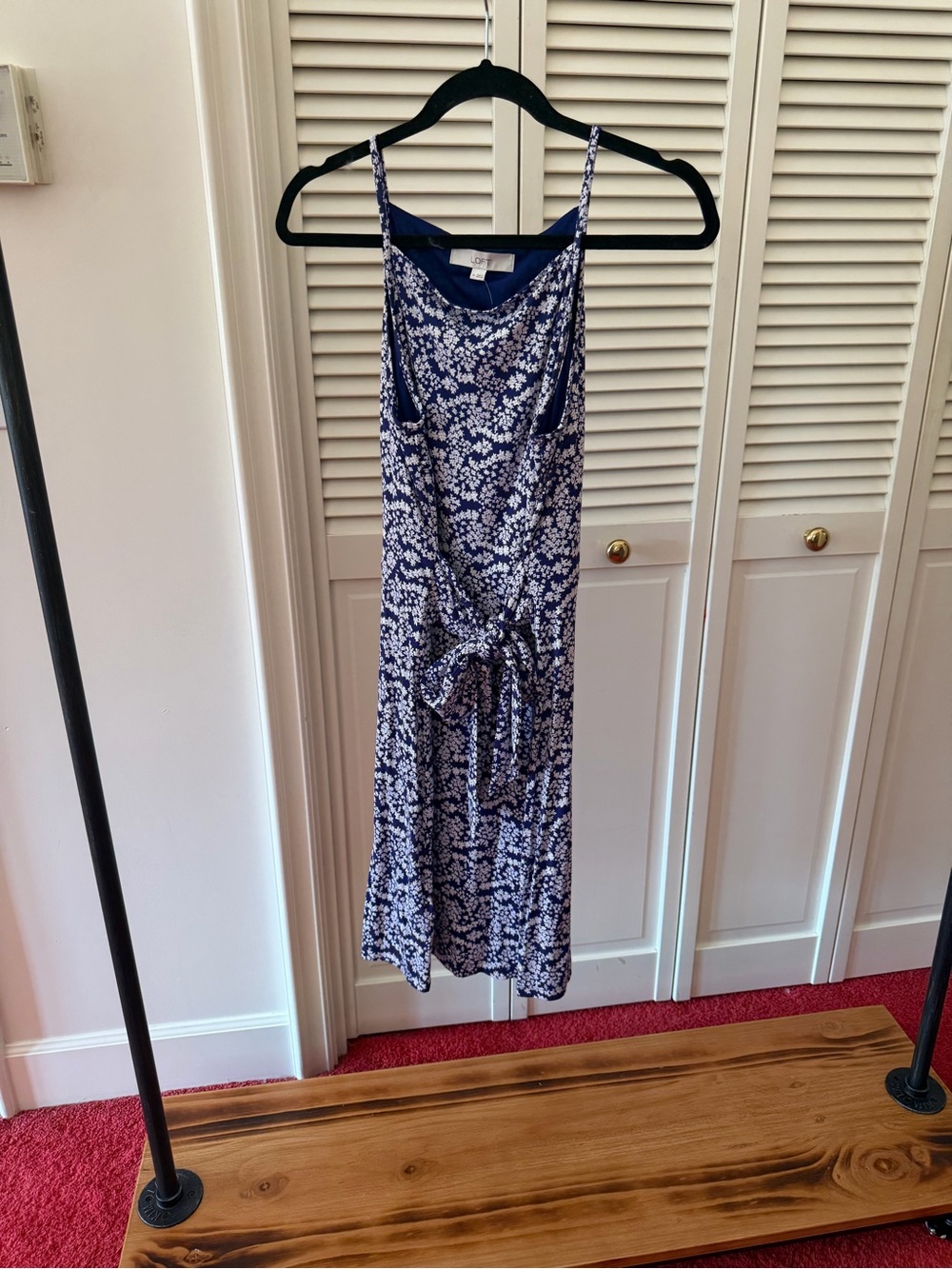 LOFT Navy and White Floral Tie-Front Midi Dress